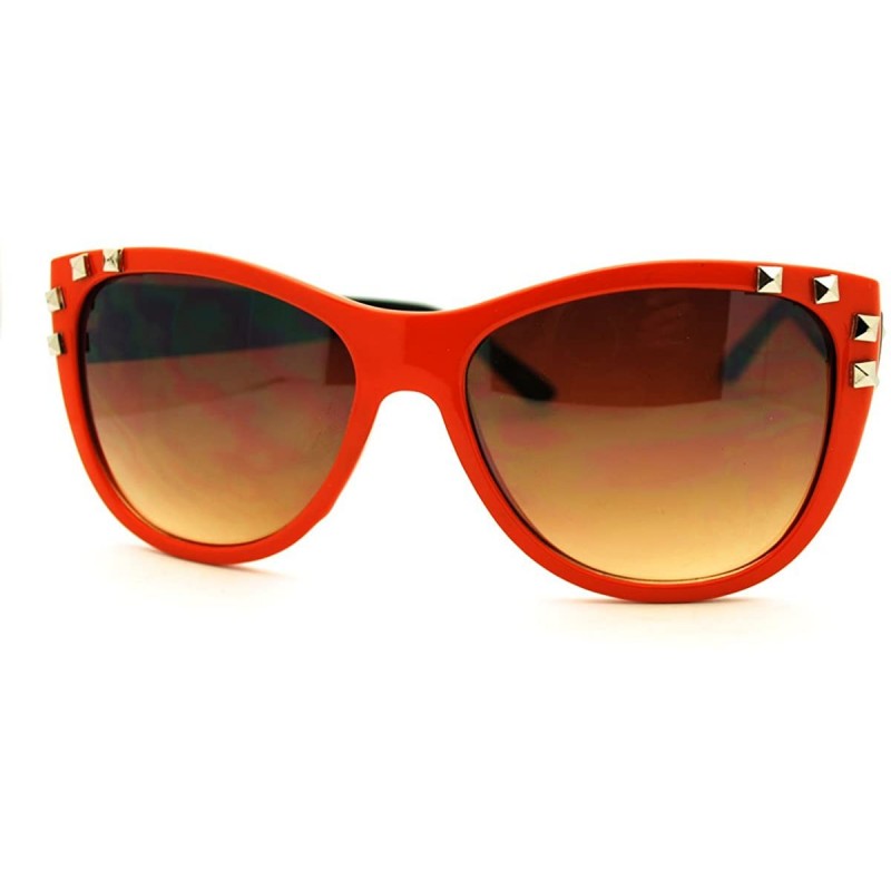 Round Studded Fashion Sunglasses Womens Round Cateye Frame - Orange Black - CB1864AKKUA $10.02