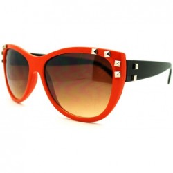 Round Studded Fashion Sunglasses Womens Round Cateye Frame - Orange Black - CB1864AKKUA $10.02