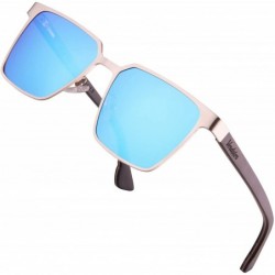 Rectangular Moscow Stainless Steel Sunglasses for Men with Triple Layer Wood Temple - CJ194LDIS3Q $59.25