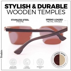 Rectangular Moscow Stainless Steel Sunglasses for Men with Triple Layer Wood Temple - CJ194LDIS3Q $26.42