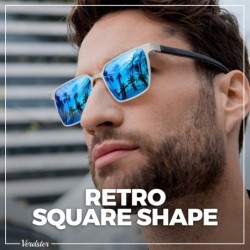 Rectangular Moscow Stainless Steel Sunglasses for Men with Triple Layer Wood Temple - CJ194LDIS3Q $26.42