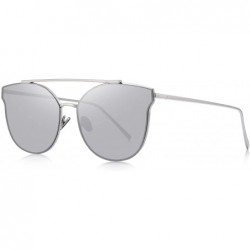 Aviator Fashion Women Cat Eye Sunglasses Coating Mirror Lens Sun glasses UV400 S7882 - Silver Mirror - CE17YDQHDU7 $22.51