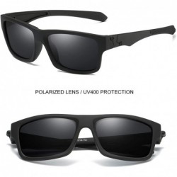 Rectangular Driving Sunglasses Polarized for Men Rectangular lens 100% UV Protection for Sports Shades - Black Grey - C318H9Z...