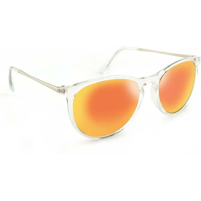 Round Classic Round Sunglasses for Women UV400 Lens Vintage Retro Glasses - Shiny Transparent/Orange Mirror - C318629GKCR $9.39