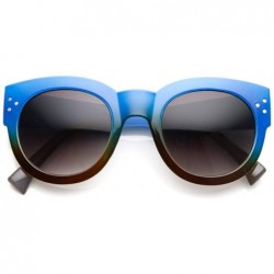 Oversized Colorful Two-Tone Bold Rim Round Oversized Horn Rimmed Sunglasses (Blue) - C811FBCSBIR $18.99