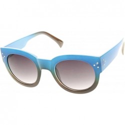 Oversized Colorful Two-Tone Bold Rim Round Oversized Horn Rimmed Sunglasses (Blue) - C811FBCSBIR $18.26
