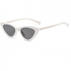 Rectangular Retro Rhinestone Cat Eye Sunglasses for Women Clout Goggles Plastic Frame Glasses - White - C118E5GY282 $12.71
