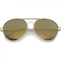 Aviator Oversize Double Nose Bridge Round Colored Mirror Lens Aviator Sunglasses 58mm - White-gold / Gold Mirror - CA12NA0SVT...
