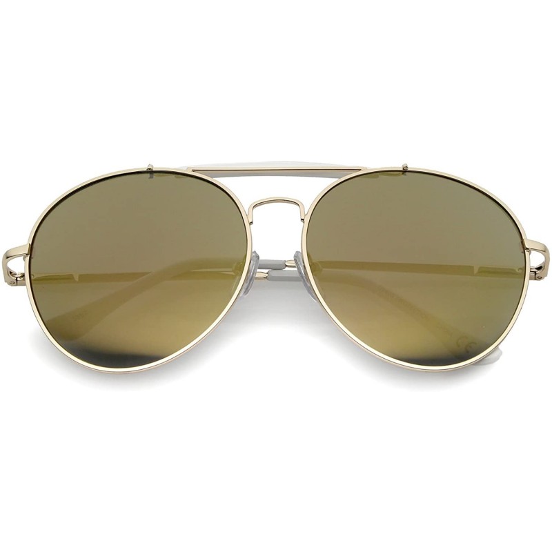 Aviator Oversize Double Nose Bridge Round Colored Mirror Lens Aviator Sunglasses 58mm - White-gold / Gold Mirror - CA12NA0SVT...