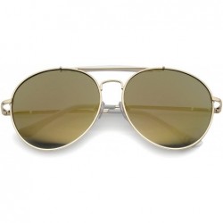 Aviator Oversize Double Nose Bridge Round Colored Mirror Lens Aviator Sunglasses 58mm - White-gold / Gold Mirror - CA12NA0SVT...
