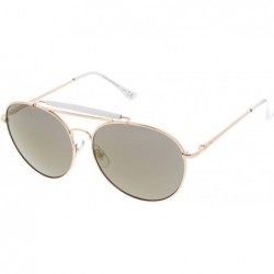 Aviator Oversize Double Nose Bridge Round Colored Mirror Lens Aviator Sunglasses 58mm - White-gold / Gold Mirror - CA12NA0SVT...