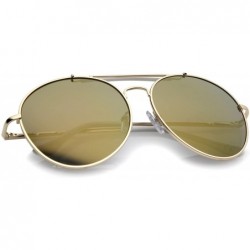 Aviator Oversize Double Nose Bridge Round Colored Mirror Lens Aviator Sunglasses 58mm - White-gold / Gold Mirror - CA12NA0SVT...