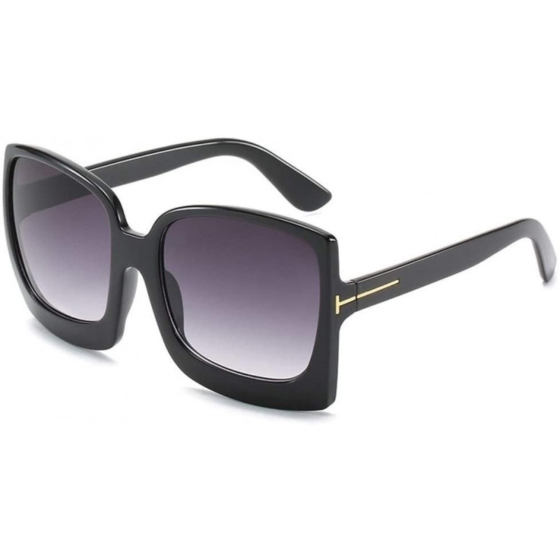 Oversized Fashion Oversized Women Sunglasses Plastic Female Big Frame Gradient Sun Glasses UV400 (Color Black) - Black - C619...