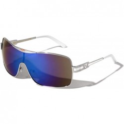 Shield Color Mirror Curved One Piece Shield Lens Sunglasses - Blue White - CA199CELEK7 $14.47