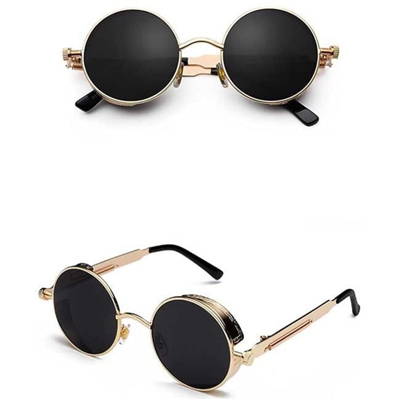 Round NEW MODEL 2018!!! Vintage Polarized Steampunk Sunglasses Retro Cool Round Mirrored Lens Glasses - Gold Black - CY18EL07...