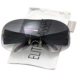 Oversized Big Huge Oversize Glasses Rimless Shield Visor Aviator Sunglasses Mirror Oceanic Tinted Lens - Black and Brown - C7...