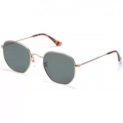 Square Hexagonal Sunglasses Vintage Square glasses - G15 Green Glass Lens/Gold Frame - CS193WI3S0Q $40.17