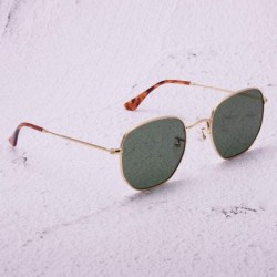 Square Hexagonal Sunglasses Vintage Square glasses - G15 Green Glass Lens/Gold Frame - CS193WI3S0Q $17.97