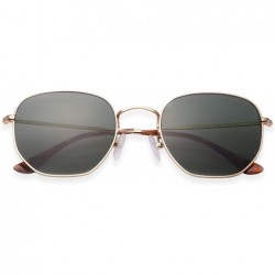 Square Hexagonal Sunglasses Vintage Square glasses - G15 Green Glass Lens/Gold Frame - CS193WI3S0Q $17.97