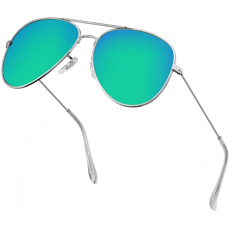 Shield Polarized Aviator Sunglasses for Men/Women Metal Mens Sunglasses Driving Sun Glasses - Green Lens/Silver Frame - CK18L...