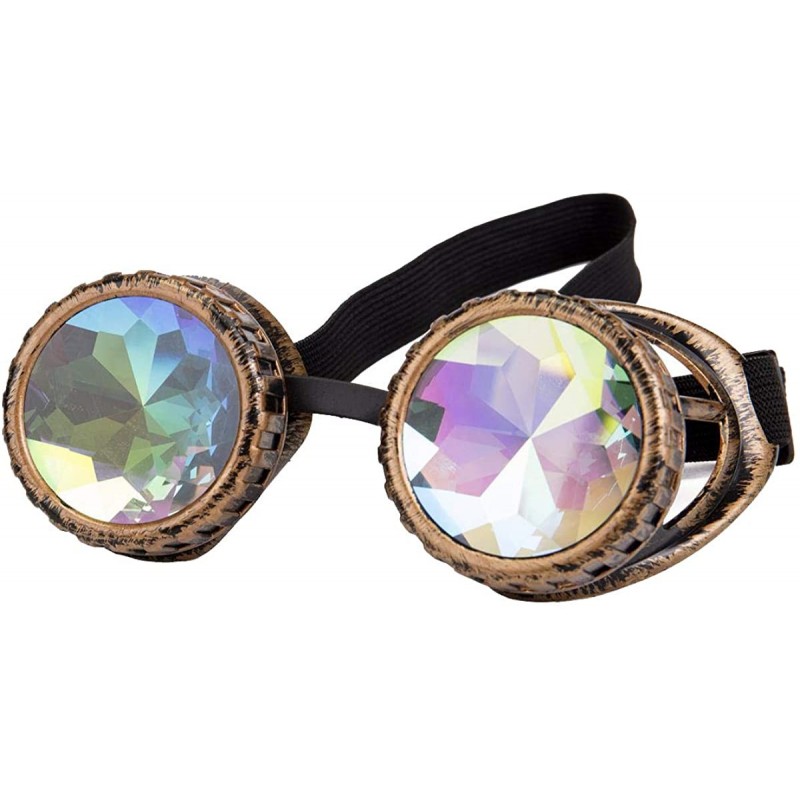 Sport Kaleidoscope Rave Goggles Steampunk Glasses with Rainbow Crystal Glass Lens - Brass-new Arrival - CZ18IDX4K7U $9.83