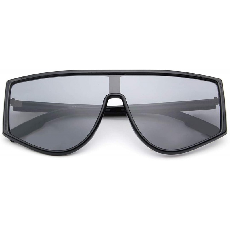 Square Flat Top Square Fashion Shield Sunglasses for Women Man Oversized One Piece Lens Sun Glasses - Black - CI18WRGHKWH $8.55
