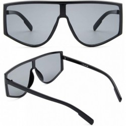 Square Flat Top Square Fashion Shield Sunglasses for Women Man Oversized One Piece Lens Sun Glasses - Black - CI18WRGHKWH $8.55