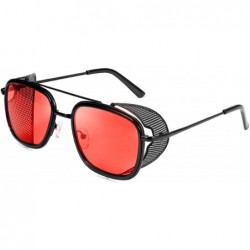 Shield Men Retro Square Steampunk Sunglasses Side Shield Goggles Gothic B2582 - 002 Red - C01960U6IEG $34.77