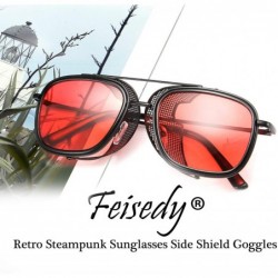 Shield Men Retro Square Steampunk Sunglasses Side Shield Goggles Gothic B2582 - 002 Red - C01960U6IEG $15.58