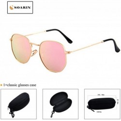 Square SOARIN Metal Frame Sunglasses for Women Retro Square Frame Reflective Lens UV 400 - Pink - CU183IIA8HW $12.53
