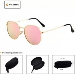 Square SOARIN Metal Frame Sunglasses for Women Retro Square Frame Reflective Lens UV 400 - Pink - CU183IIA8HW $19.06