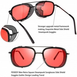 Shield Men Retro Square Steampunk Sunglasses Side Shield Goggles Gothic B2582 - 002 Red - C01960U6IEG $15.58