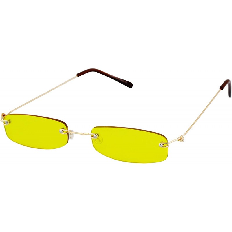 Rectangular Small Slim Tiny Tinted Steampunk Rectangular Rimless Sunglasses - Yellow - CV18RIZAS4Z $20.04