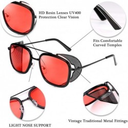 Shield Men Retro Square Steampunk Sunglasses Side Shield Goggles Gothic B2582 - 002 Red - C01960U6IEG $15.58