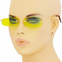 Rectangular Small Slim Tiny Tinted Steampunk Rectangular Rimless Sunglasses - Yellow - CV18RIZAS4Z $12.23