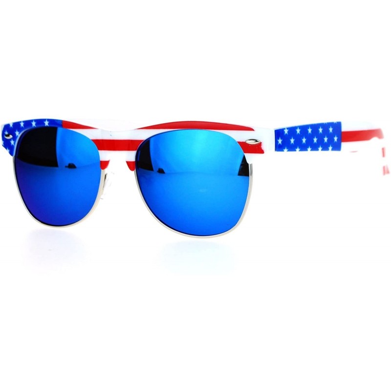 Wayfarer Mirror Lens Patriotic USA Flag Print Half Rim Sunglasses - Solid Blue - CP12HVJR5CP $11.44