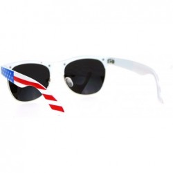 Wayfarer Mirror Lens Patriotic USA Flag Print Half Rim Sunglasses - Solid Blue - CP12HVJR5CP $11.44