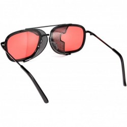 Shield Men Retro Square Steampunk Sunglasses Side Shield Goggles Gothic B2582 - 002 Red - C01960U6IEG $15.58