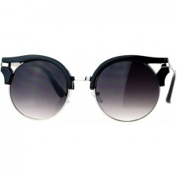 Round Womens Fashion Sunglasses Wing Topped Round Circle Designer Frame - Black Silver - CS189Y3ASLQ $20.21
