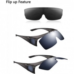 Goggle Fit Over Polarized Sunglasses Flip Up Lens for Men and Women - Grey Striped - CP18G28WN2M $14.14