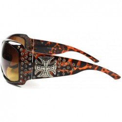 Oversized Cowgirl Designer Bling Cross Rhinestone Womens Oversized Sunglasses - Tortoise - CM18X3WRD4Q $10.77