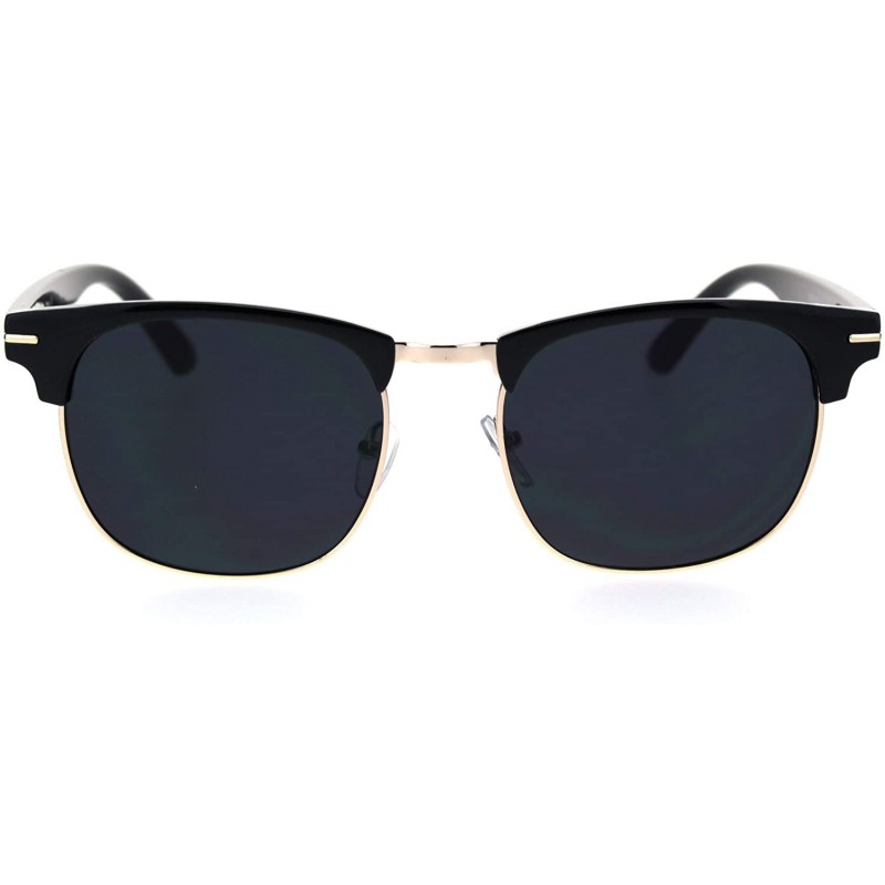 Rectangular Classic Half Rim Hipster Retro Nerdy Sunglasses - Gold Black Black - C018T325S8D $13.44