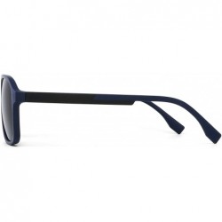 Square Polarized Aviator Sunglasses Men Women Vintage Square Driving Glasses - Matte Blue Frame / Polarized Grey Lens - CW18X...