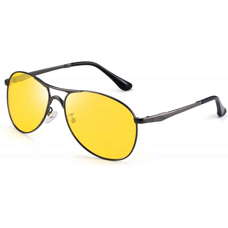 Aviator Night Driving Glasses for Men Womwn Polarized Aviator Anti Glare Lens - Black Frame / Polarized Yellow Lens - C018OW7...