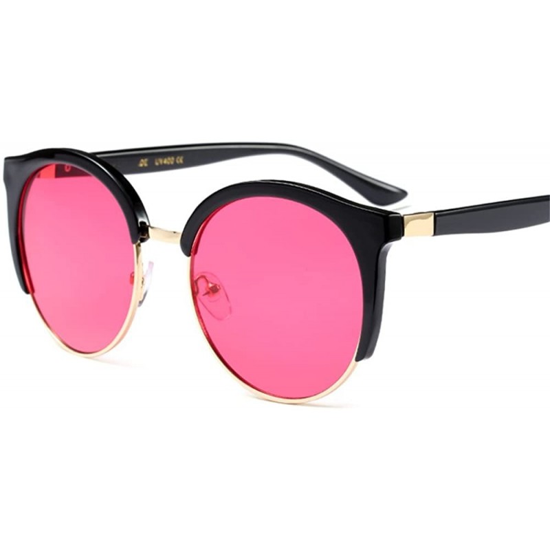 Round Fashion Women Sunglasses Super Star Round Men Eyebrower Color Lens - Rose Red - CP189N5EQ4T $12.16