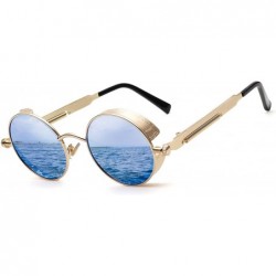 Oval Polarized Steampunk Round Sunglasses for Men Women Mirrored Lens Metal Frame S2671 - Gold&blue - CZ182GZGTU9 $34.95