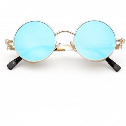 Oval Polarized Steampunk Round Sunglasses for Men Women Mirrored Lens Metal Frame S2671 - Gold&blue - CZ182GZGTU9 $15.38