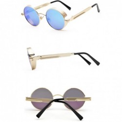 Oval Polarized Steampunk Round Sunglasses for Men Women Mirrored Lens Metal Frame S2671 - Gold&blue - CZ182GZGTU9 $15.38