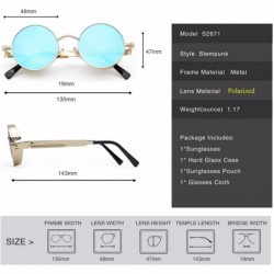 Oval Polarized Steampunk Round Sunglasses for Men Women Mirrored Lens Metal Frame S2671 - Gold&blue - CZ182GZGTU9 $15.38