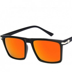 Rectangular Unisex Sunglasses Fashion Bright Black Grey Drive Holiday Rectangle Non-Polarized UV400 - Bright Black Red - CO18...